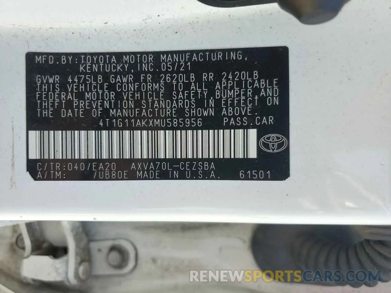 13 Photograph of a damaged car 4T1G11AKXMU585956 TOYOTA CAMRY 2021