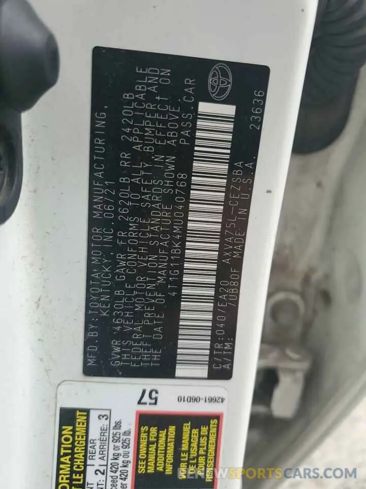 12 Photograph of a damaged car 4T1G11BK4MU040768 TOYOTA CAMRY 2021