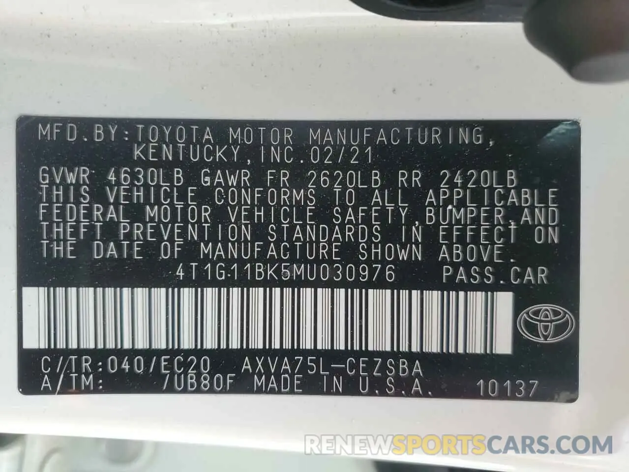 13 Photograph of a damaged car 4T1G11BK5MU030976 TOYOTA CAMRY 2021