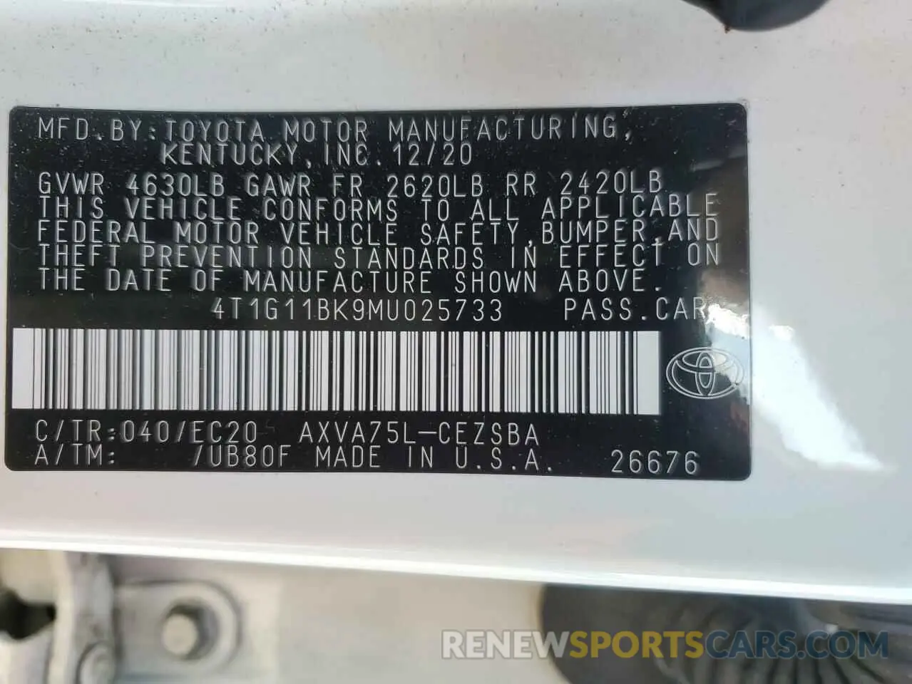 12 Photograph of a damaged car 4T1G11BK9MU025733 TOYOTA CAMRY 2021