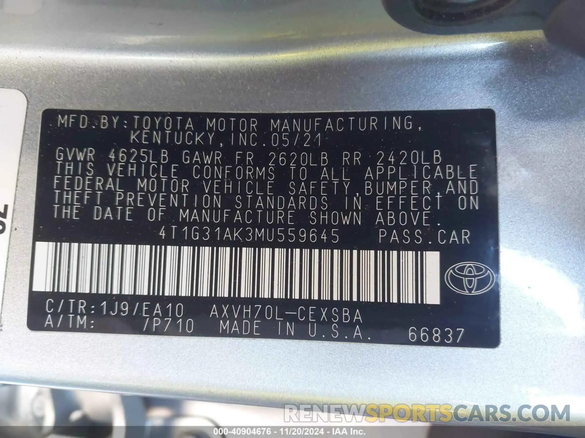 9 Photograph of a damaged car 4T1G31AK3MU559645 TOYOTA CAMRY 2021
