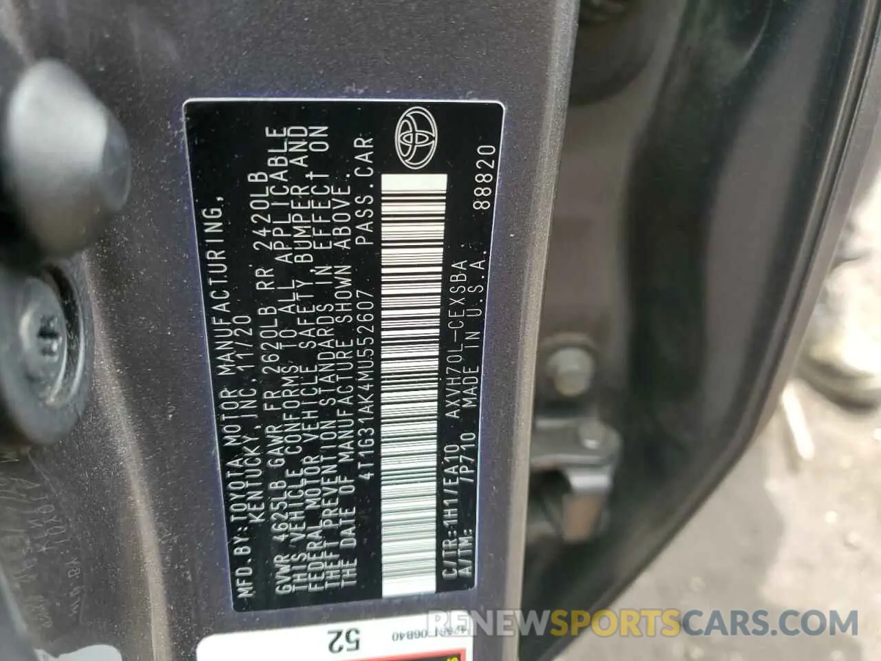 12 Photograph of a damaged car 4T1G31AK4MU552607 TOYOTA CAMRY 2021