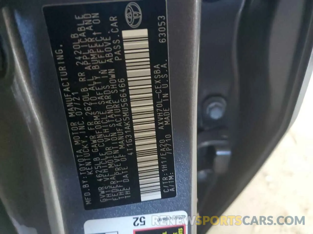 12 Photograph of a damaged car 4T1G31AK5MU566466 TOYOTA CAMRY 2021