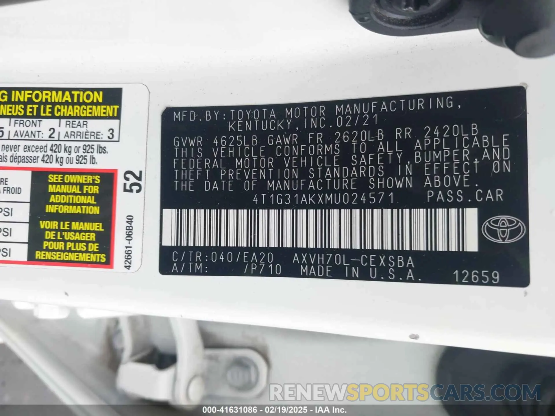 9 Photograph of a damaged car 4T1G31AKXMU024571 TOYOTA CAMRY 2021