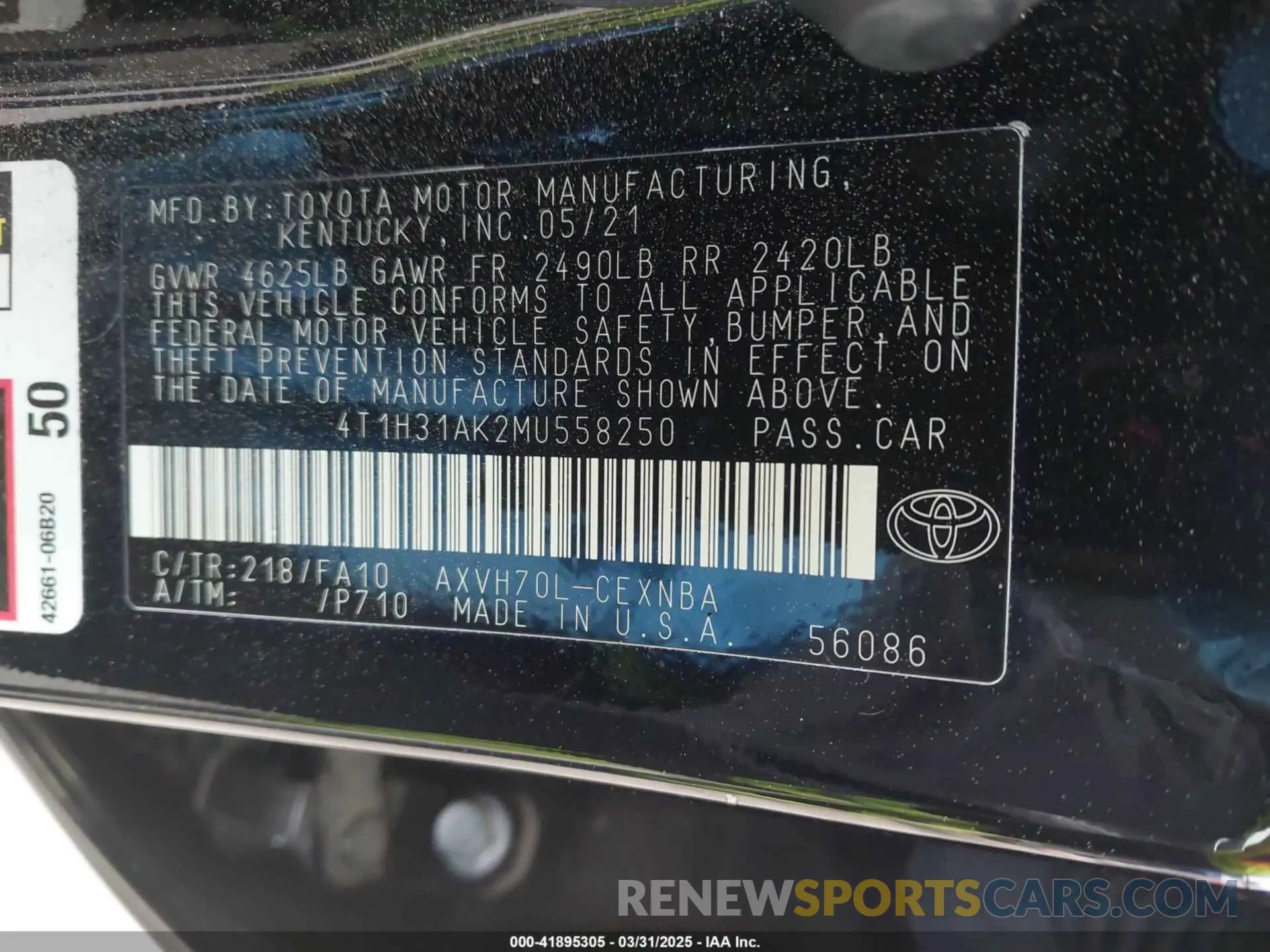 9 Photograph of a damaged car 4T1H31AK2MU558250 TOYOTA CAMRY 2021