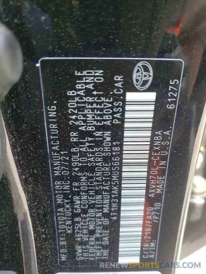 10 Photograph of a damaged car 4T1H31AK5MU566181 TOYOTA CAMRY 2021