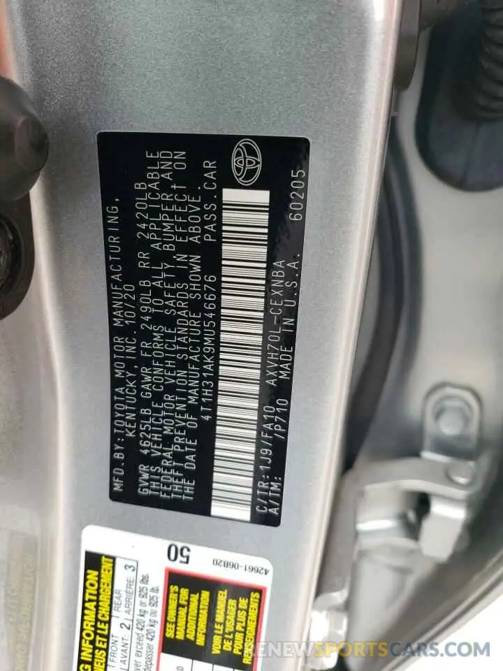12 Photograph of a damaged car 4T1H31AK9MU546676 TOYOTA CAMRY 2021