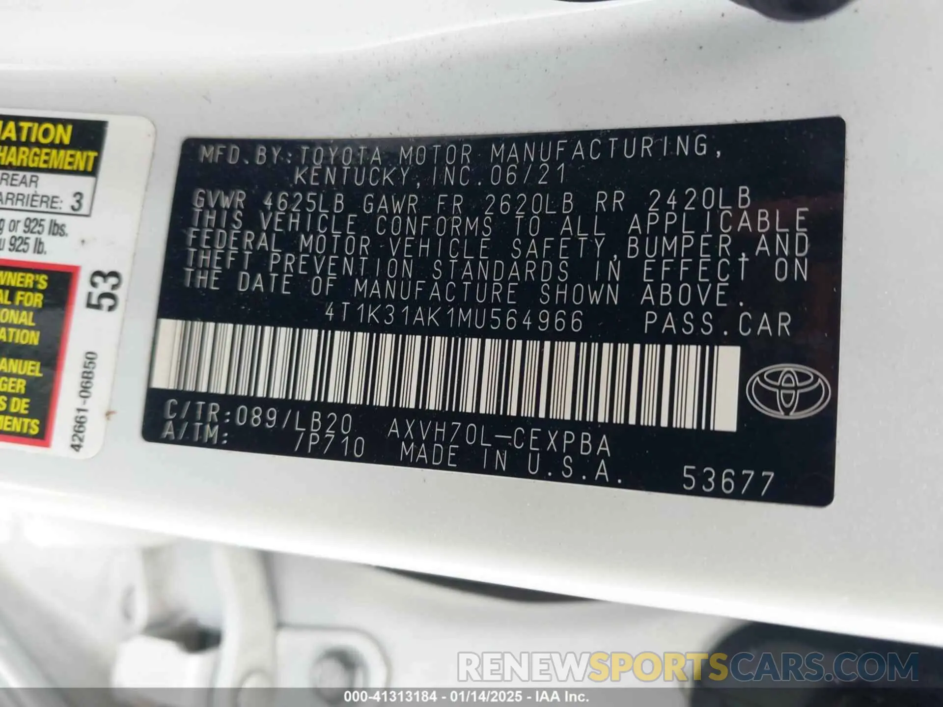 9 Photograph of a damaged car 4T1K31AK1MU564966 TOYOTA CAMRY 2021