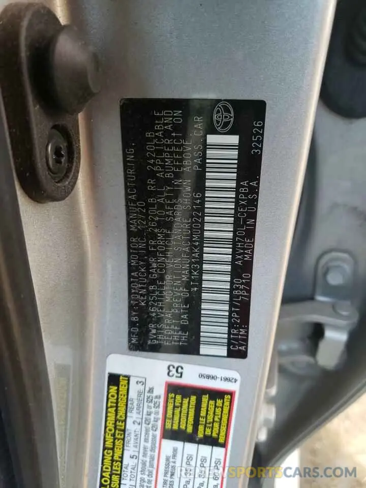 12 Photograph of a damaged car 4T1K31AK4MU022146 TOYOTA CAMRY 2021