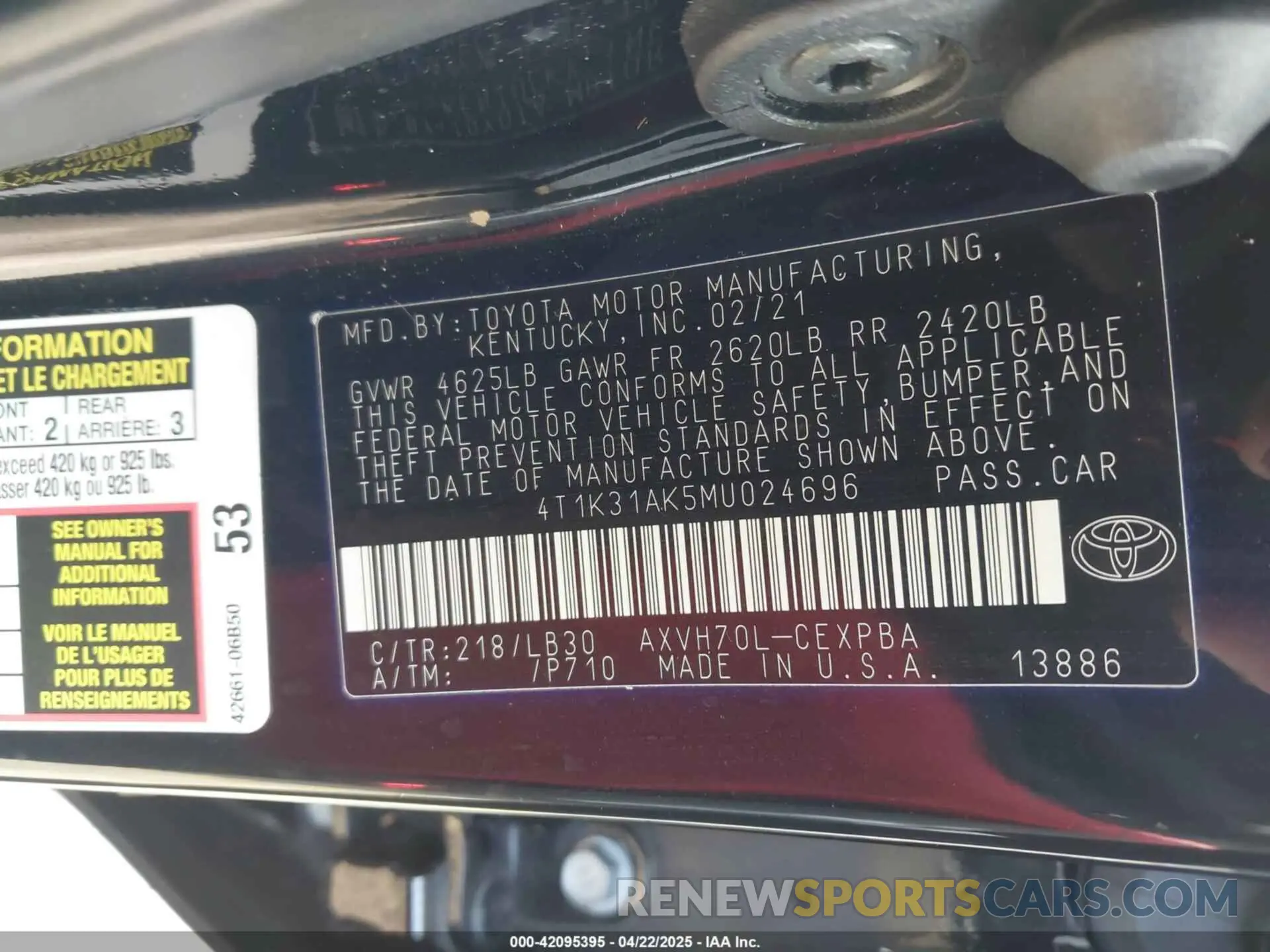 9 Photograph of a damaged car 4T1K31AK5MU024696 TOYOTA CAMRY 2021