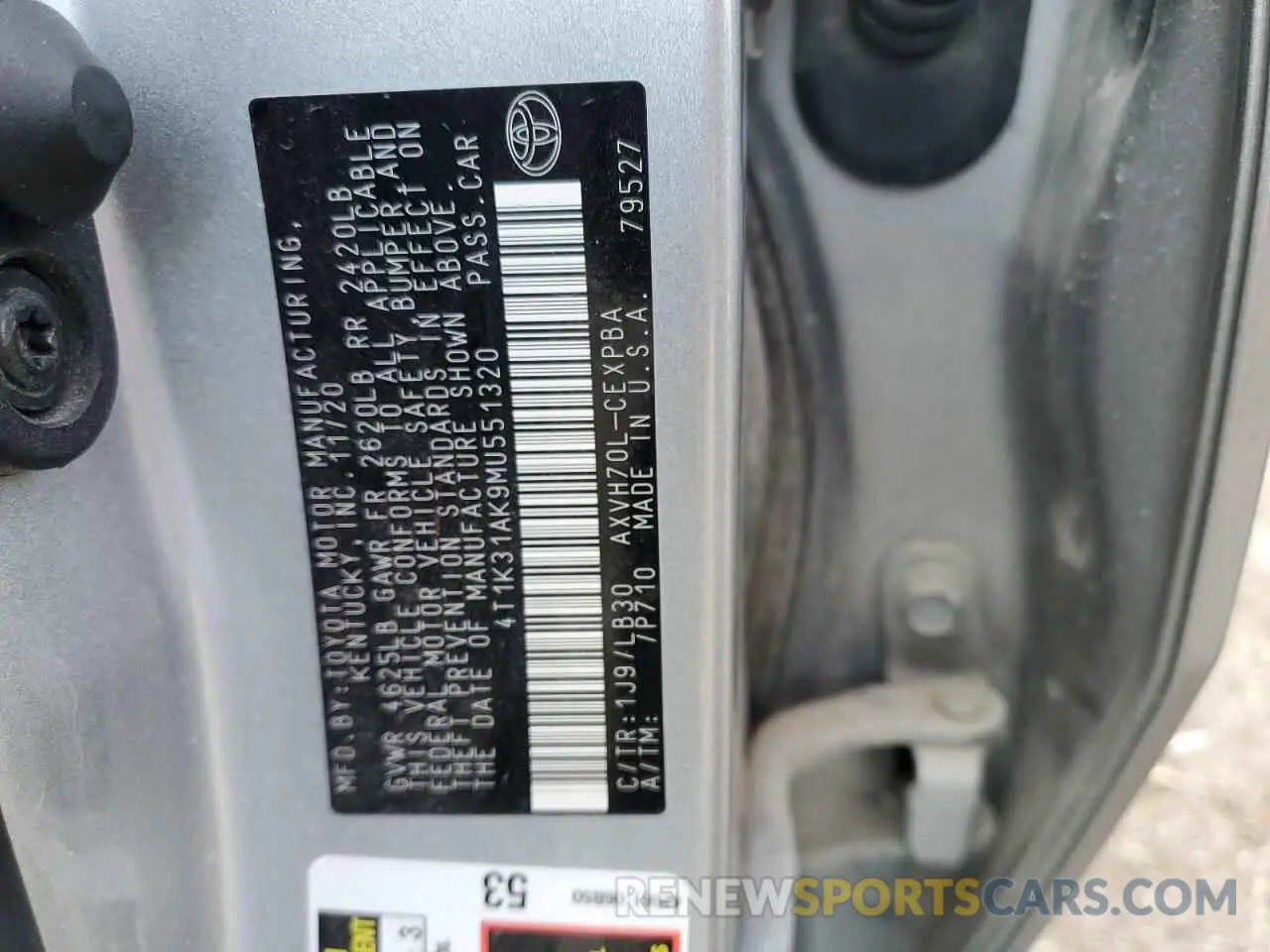 13 Photograph of a damaged car 4T1K31AK9MU551320 TOYOTA CAMRY 2021
