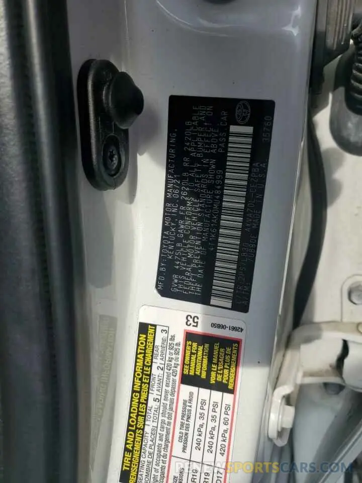 12 Photograph of a damaged car 4T1K61AK0MU484999 TOYOTA CAMRY 2021