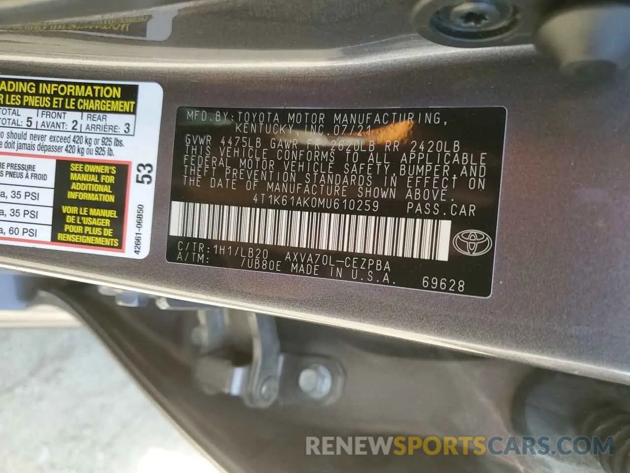 12 Photograph of a damaged car 4T1K61AK0MU610259 TOYOTA CAMRY 2021