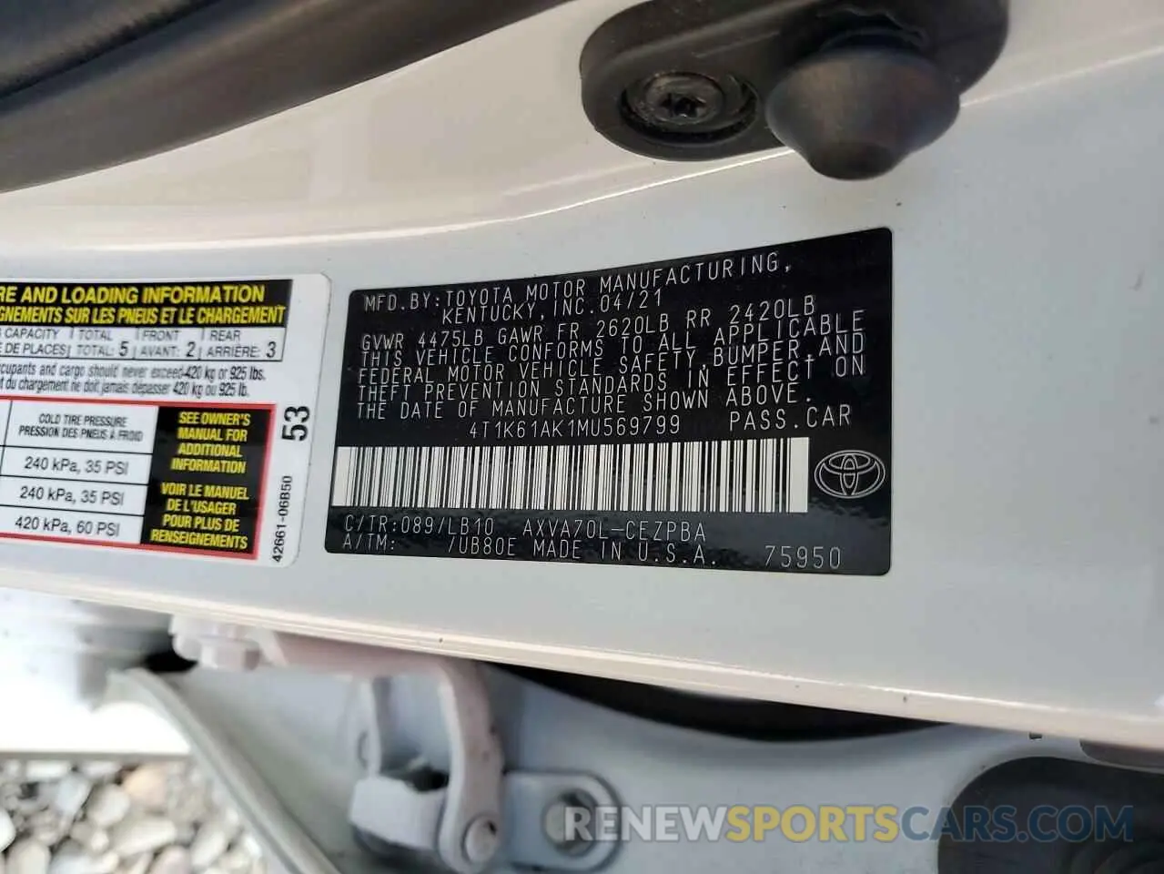 12 Photograph of a damaged car 4T1K61AK1MU569799 TOYOTA CAMRY 2021