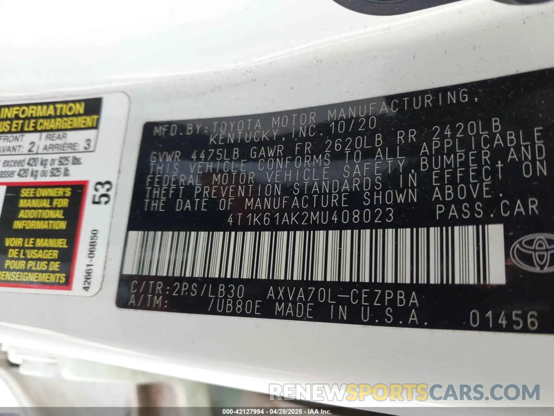 9 Photograph of a damaged car 4T1K61AK2MU408023 TOYOTA CAMRY 2021