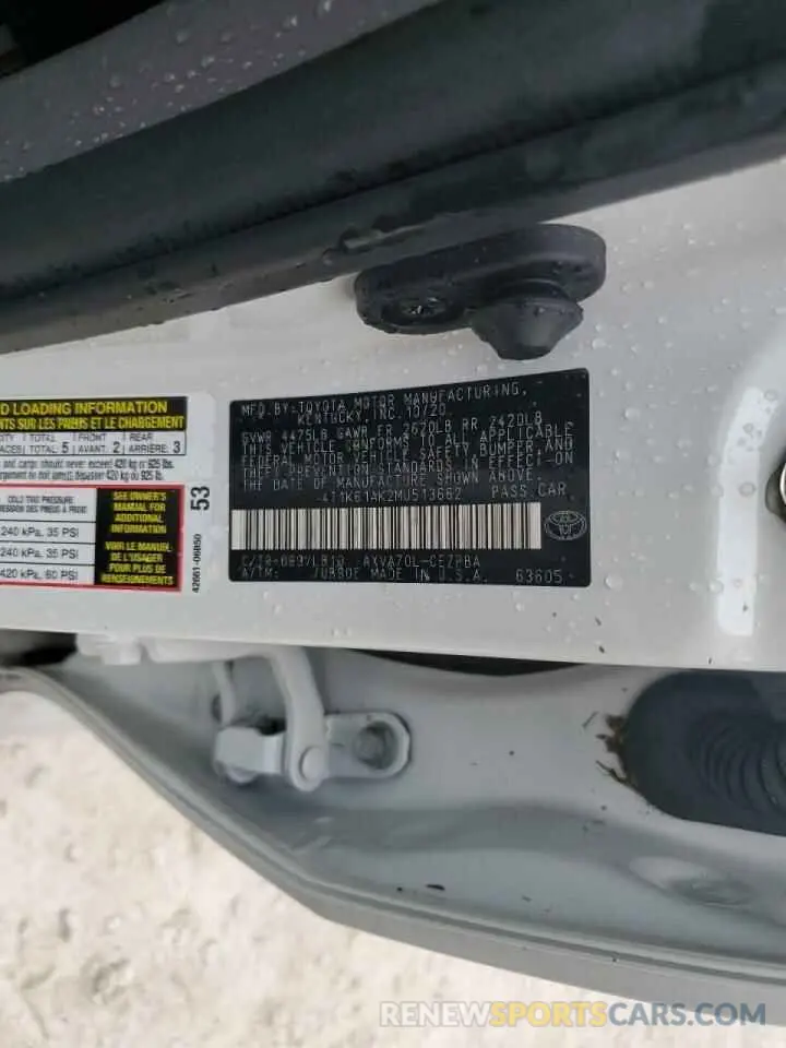 10 Photograph of a damaged car 4T1K61AK2MU513662 TOYOTA CAMRY 2021