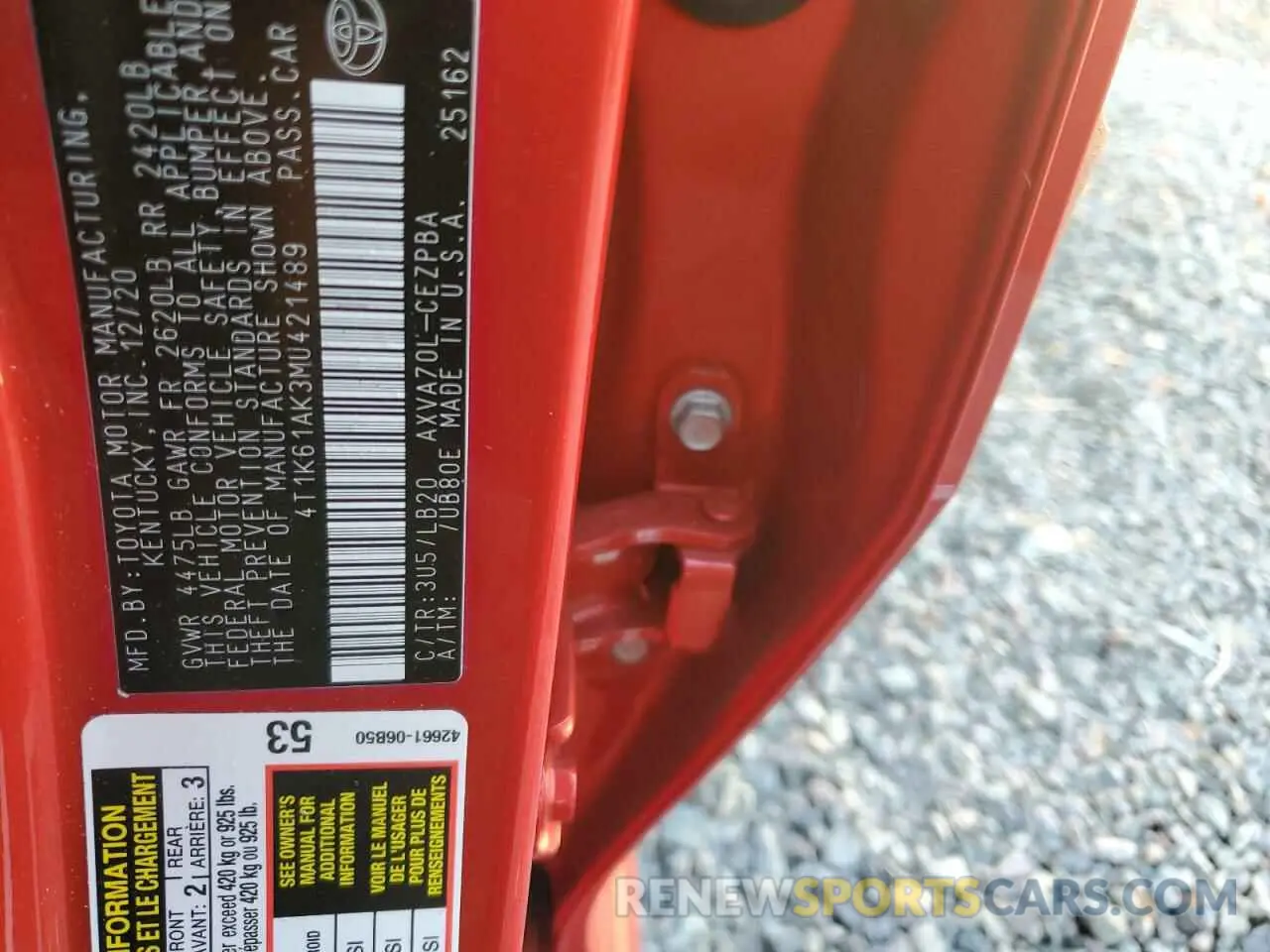 13 Photograph of a damaged car 4T1K61AK3MU421489 TOYOTA CAMRY 2021