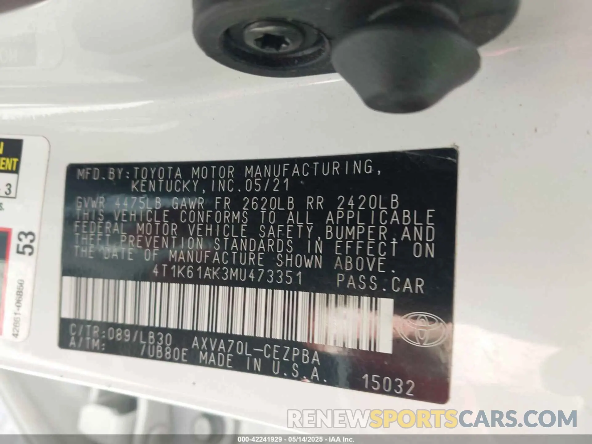 9 Photograph of a damaged car 4T1K61AK3MU473351 TOYOTA CAMRY 2021