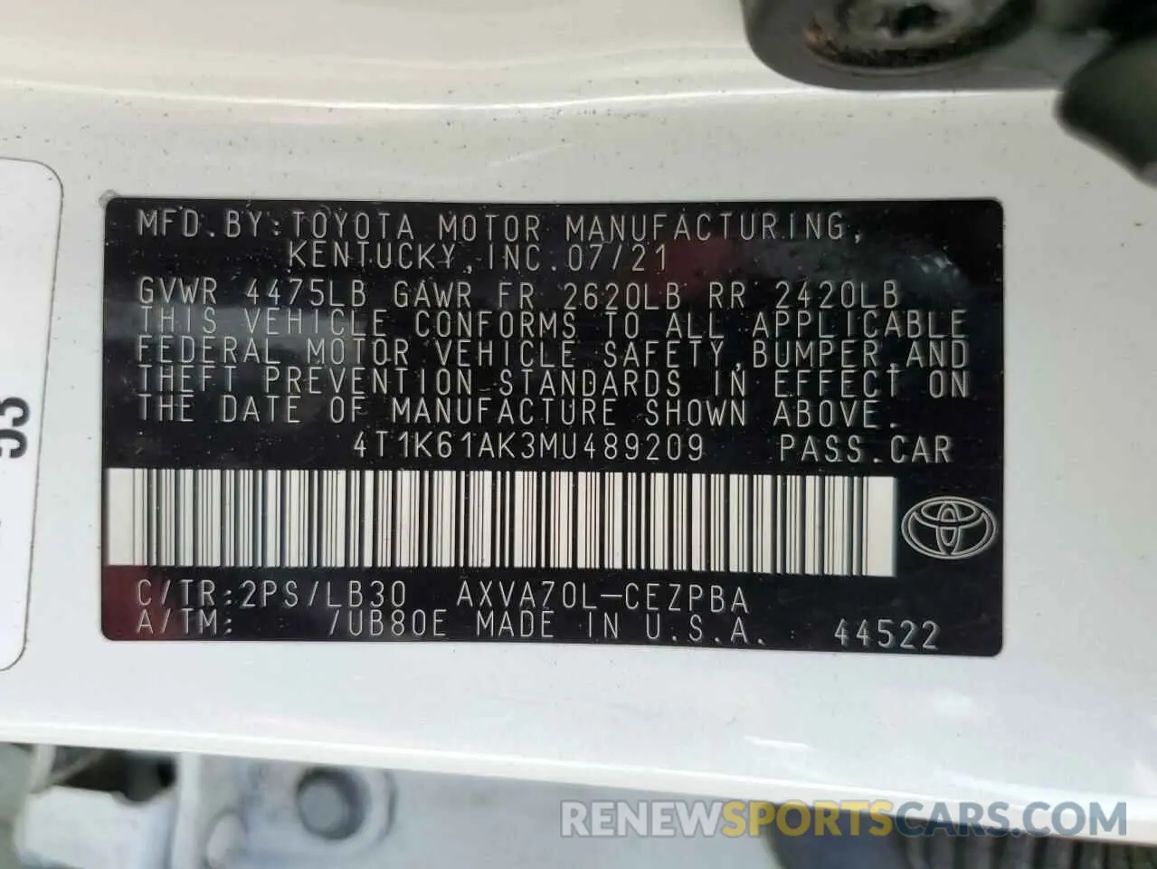 12 Photograph of a damaged car 4T1K61AK3MU489209 TOYOTA CAMRY 2021