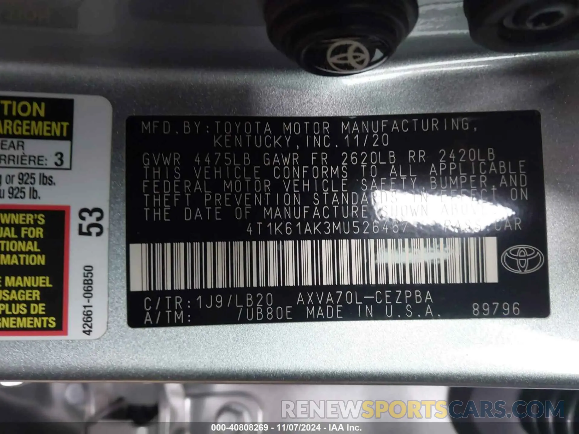 9 Photograph of a damaged car 4T1K61AK3MU526467 TOYOTA CAMRY 2021