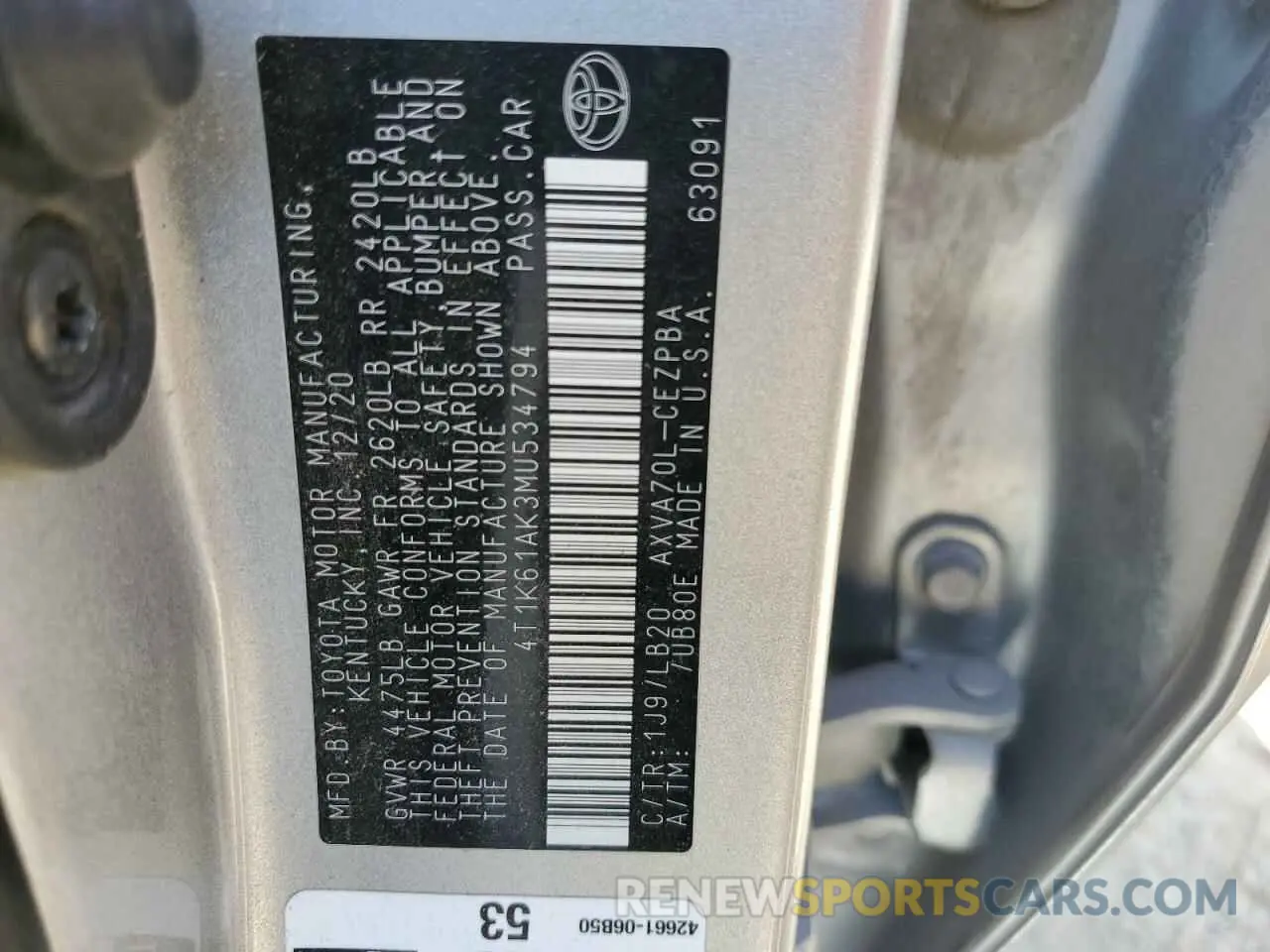 13 Photograph of a damaged car 4T1K61AK3MU534794 TOYOTA CAMRY 2021