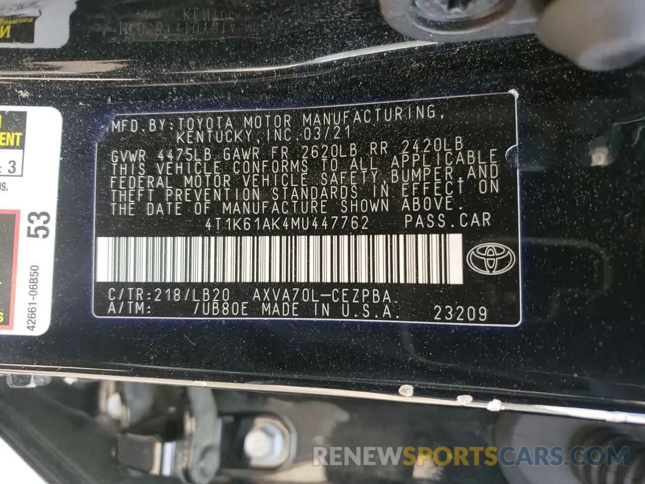 13 Photograph of a damaged car 4T1K61AK4MU447762 TOYOTA CAMRY 2021