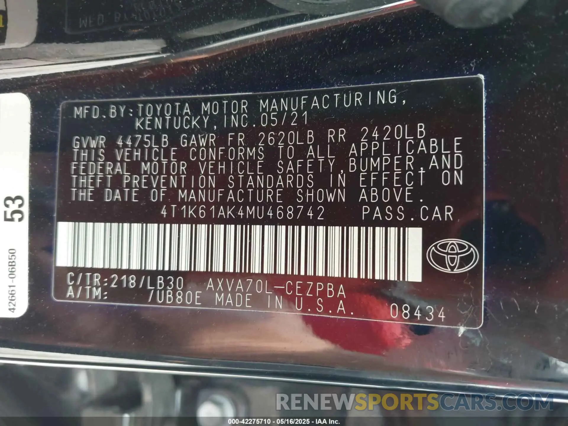 9 Photograph of a damaged car 4T1K61AK4MU468742 TOYOTA CAMRY 2021