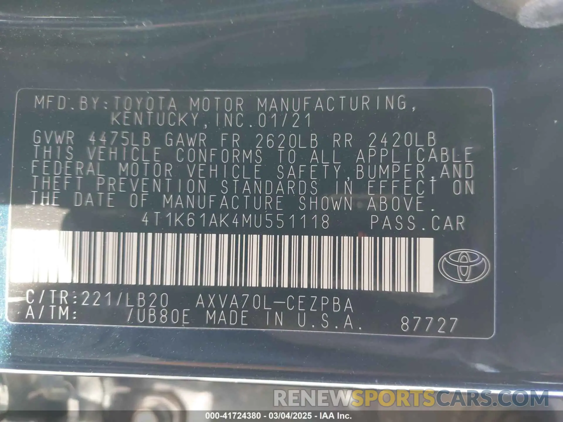 9 Photograph of a damaged car 4T1K61AK4MU551118 TOYOTA CAMRY 2021