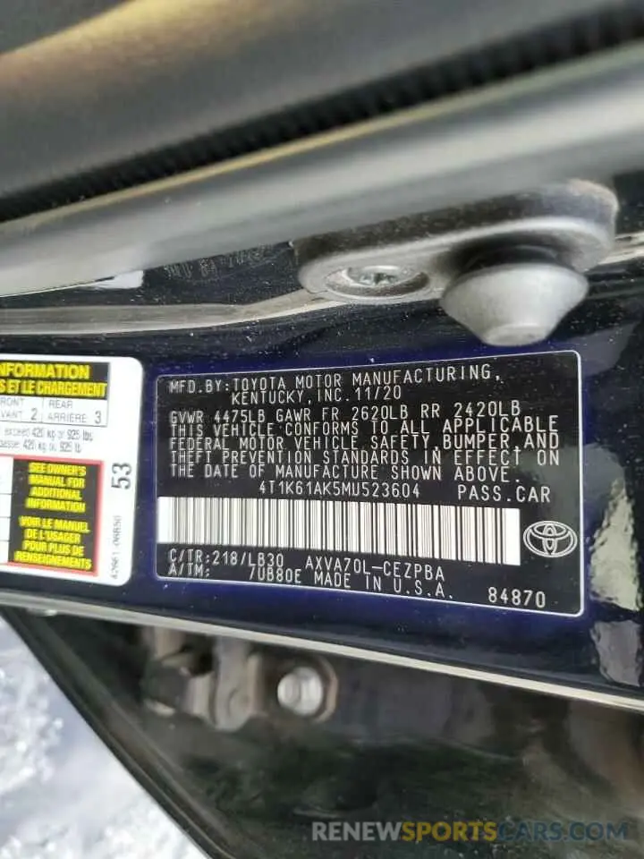 12 Photograph of a damaged car 4T1K61AK5MU523604 TOYOTA CAMRY 2021