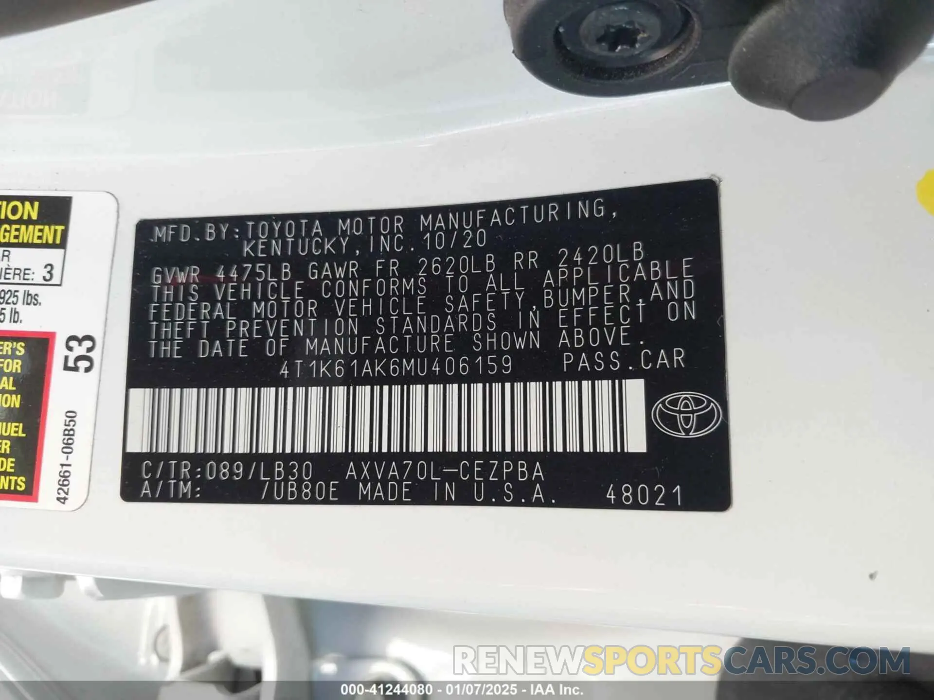 9 Photograph of a damaged car 4T1K61AK6MU406159 TOYOTA CAMRY 2021
