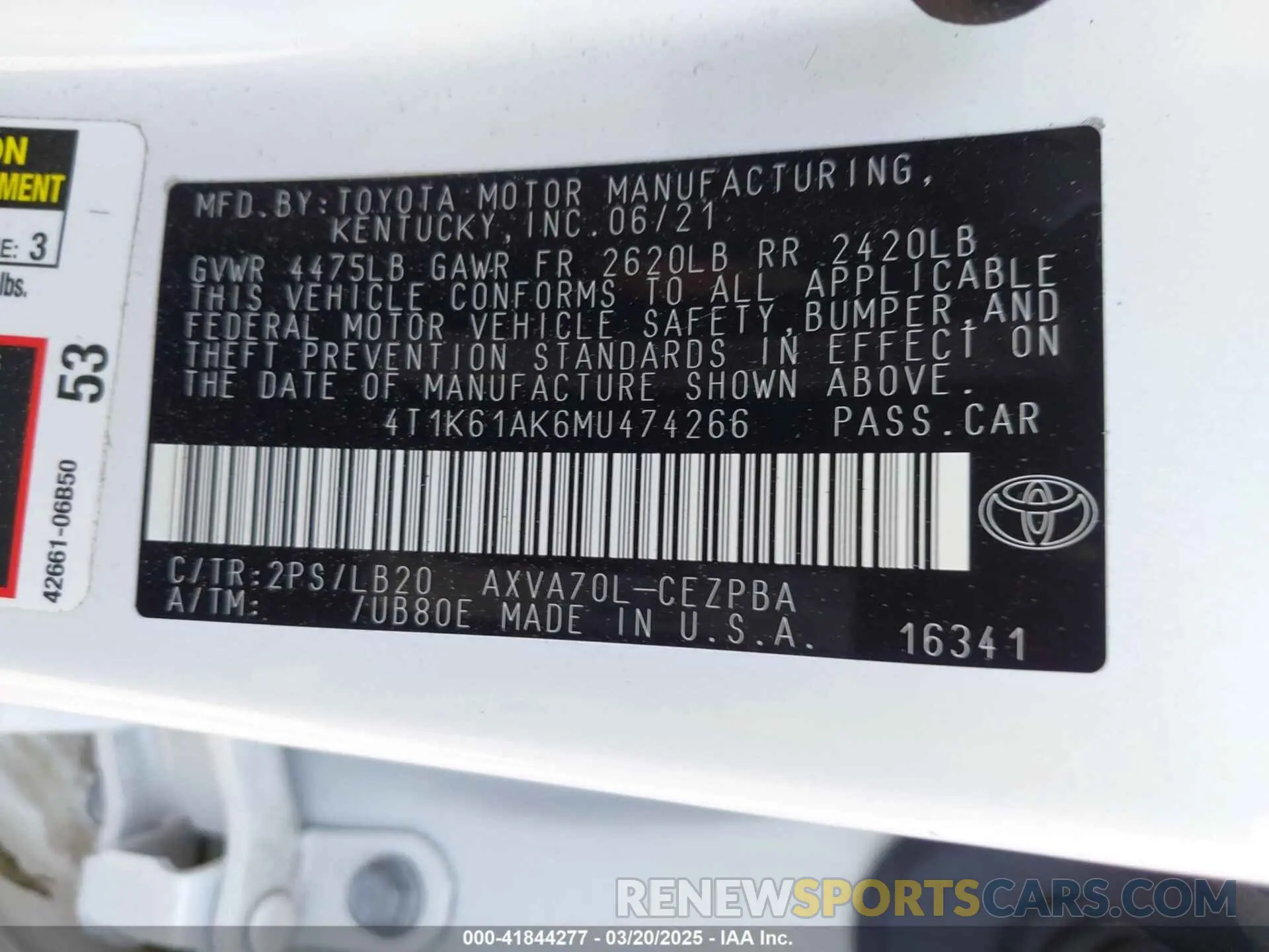 9 Photograph of a damaged car 4T1K61AK6MU474266 TOYOTA CAMRY 2021