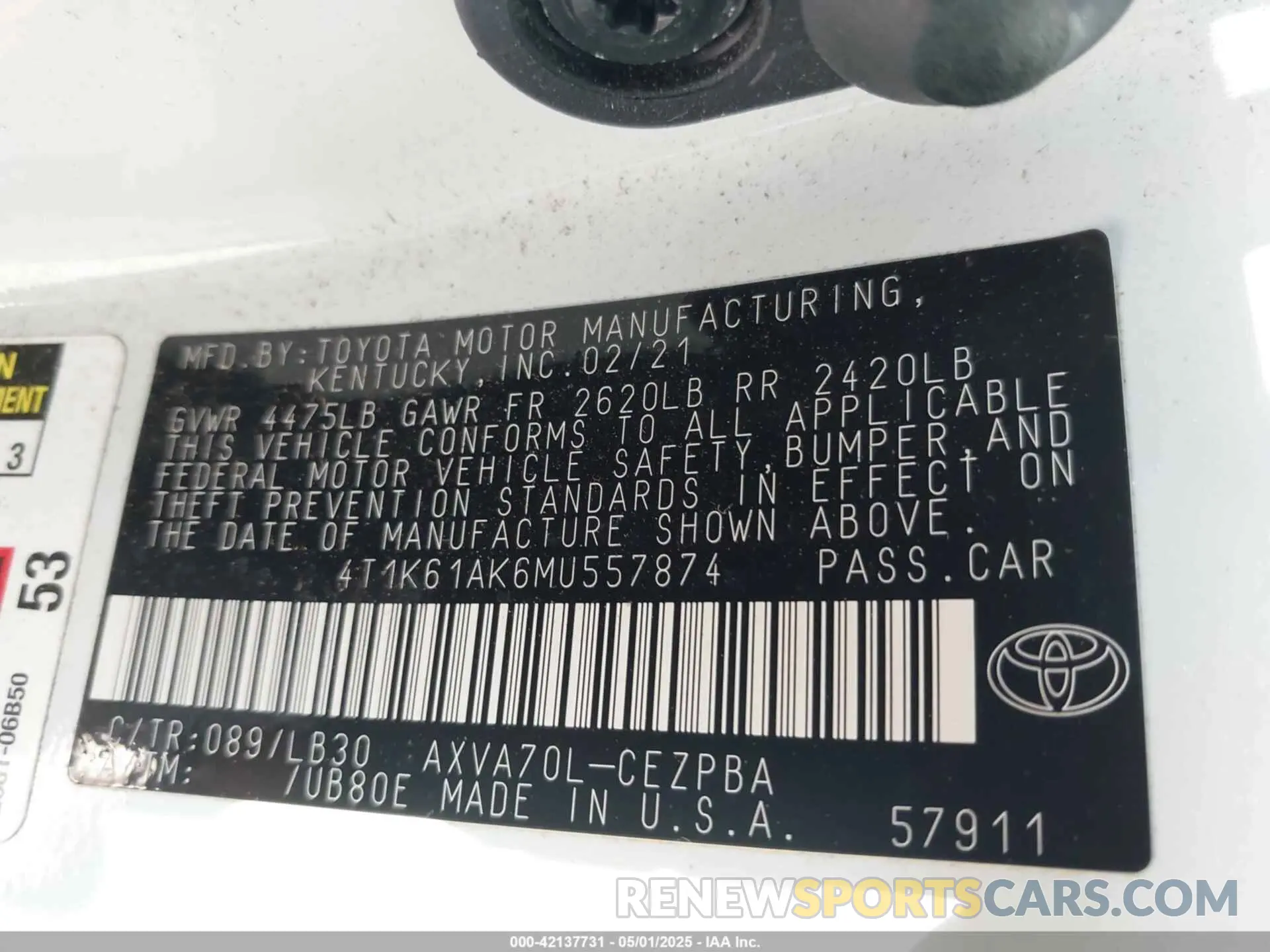 9 Photograph of a damaged car 4T1K61AK6MU557874 TOYOTA CAMRY 2021