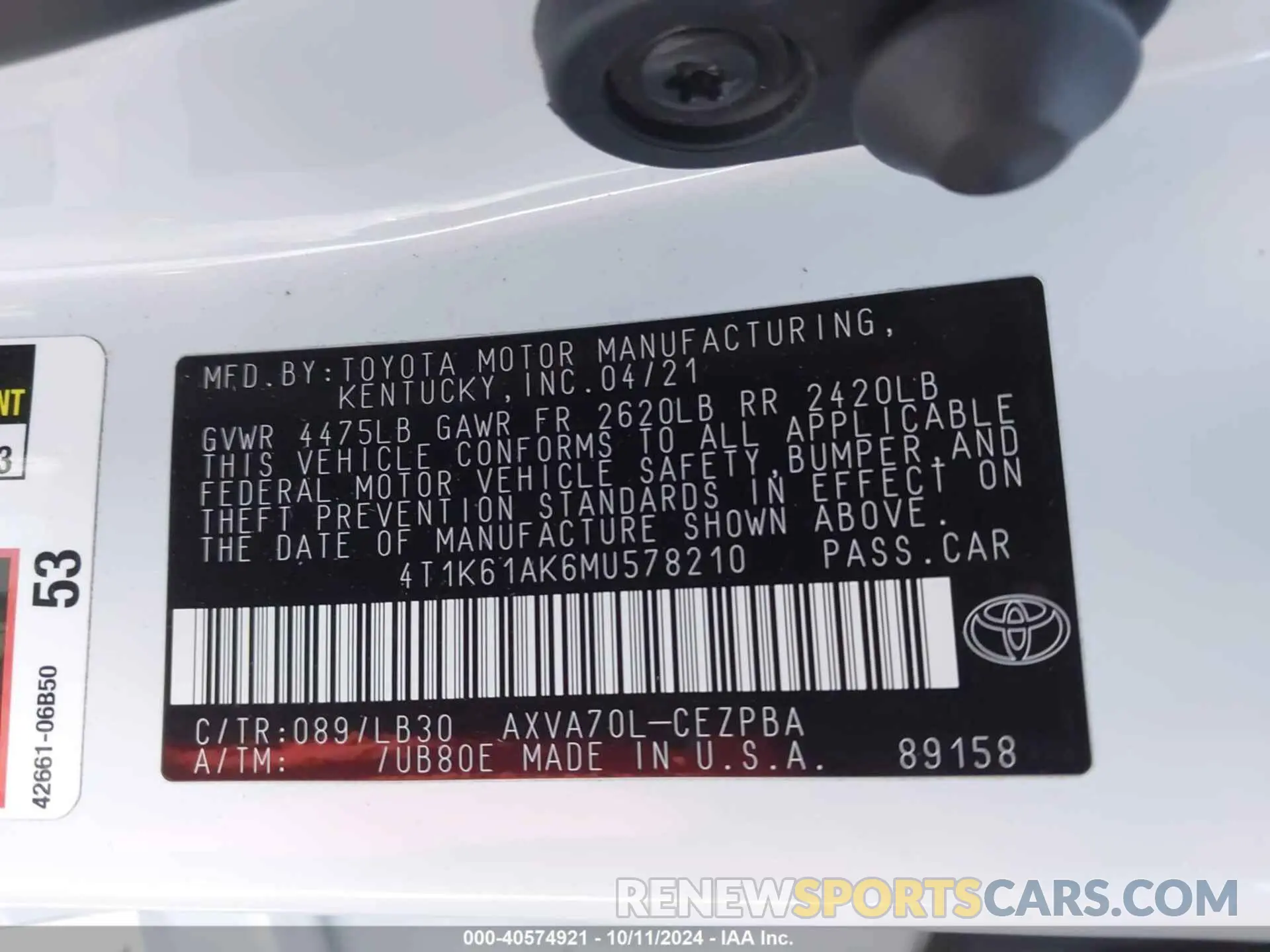 9 Photograph of a damaged car 4T1K61AK6MU578210 TOYOTA CAMRY 2021