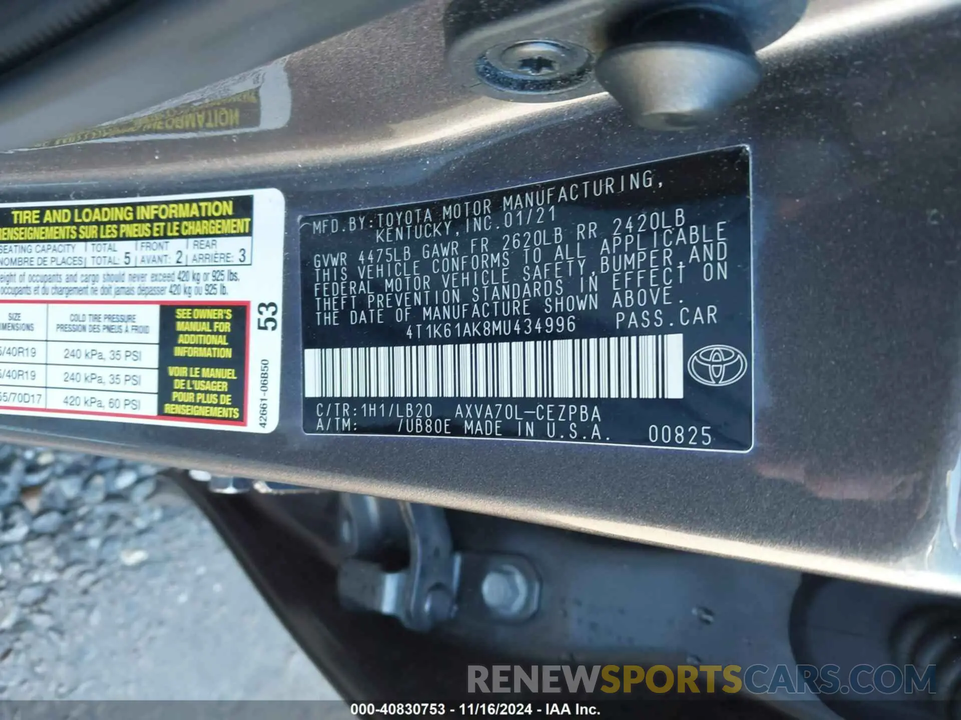 9 Photograph of a damaged car 4T1K61AK8MU434996 TOYOTA CAMRY 2021