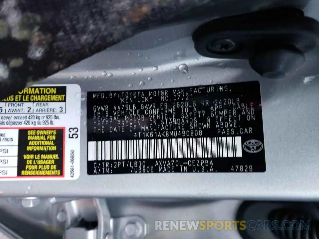 10 Photograph of a damaged car 4T1K61AK8MU490808 TOYOTA CAMRY 2021