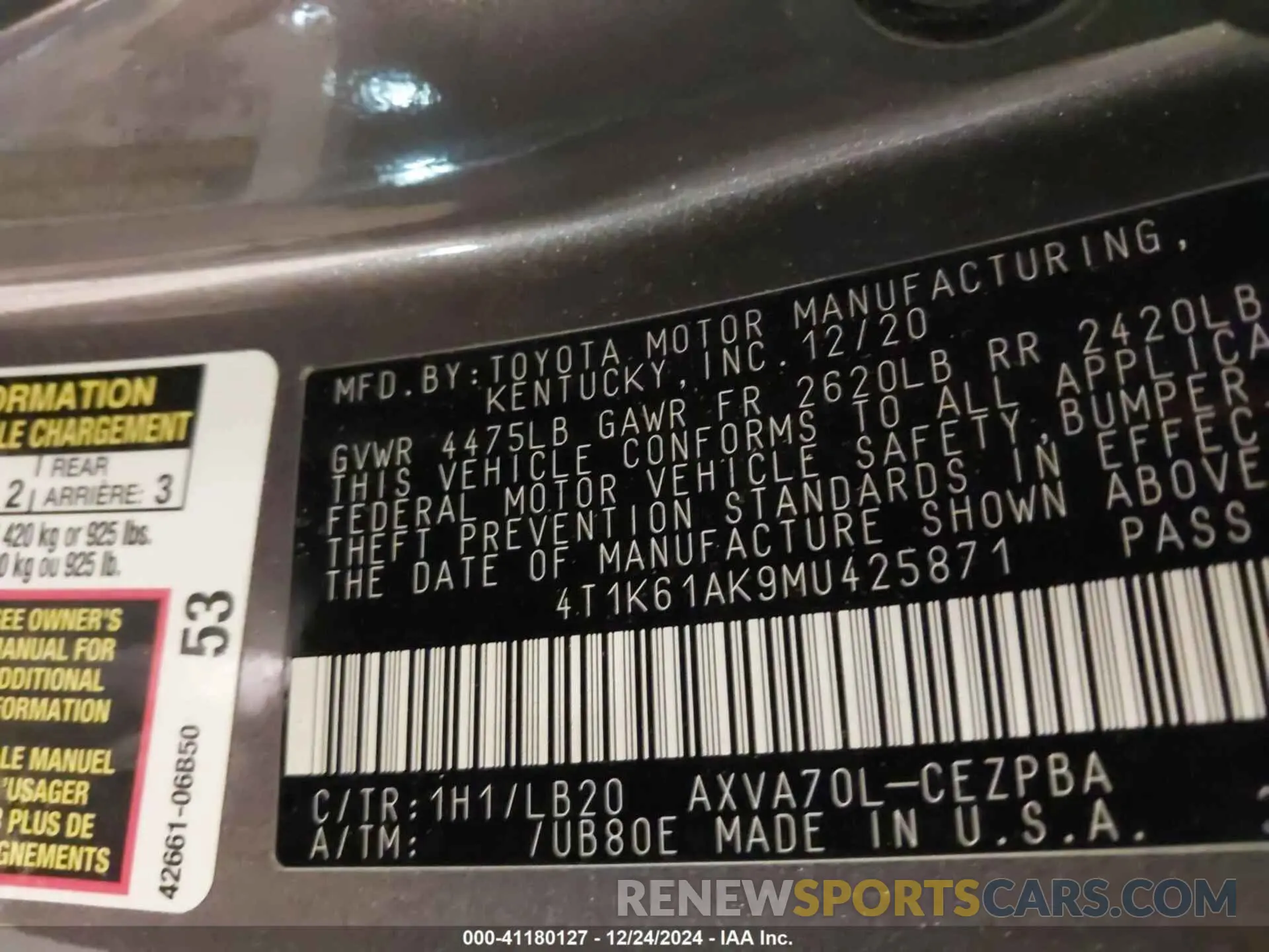 9 Photograph of a damaged car 4T1K61AK9MU425871 TOYOTA CAMRY 2021