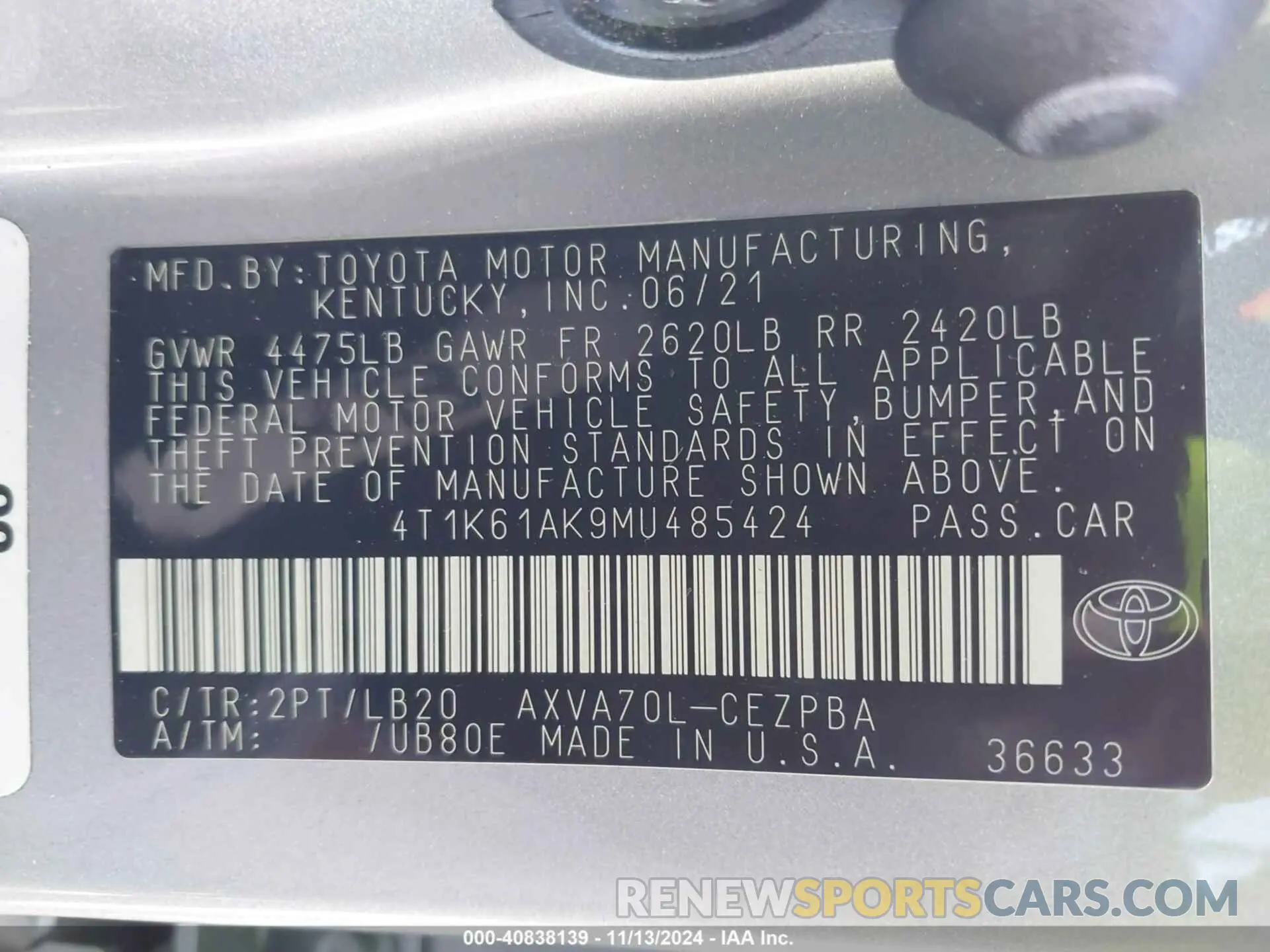 9 Photograph of a damaged car 4T1K61AK9MU485424 TOYOTA CAMRY 2021