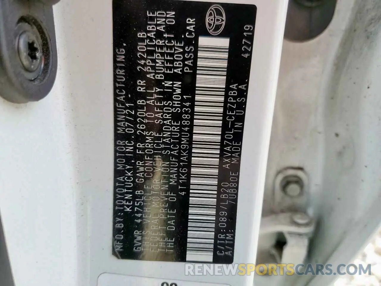 13 Photograph of a damaged car 4T1K61AK9MU488341 TOYOTA CAMRY 2021