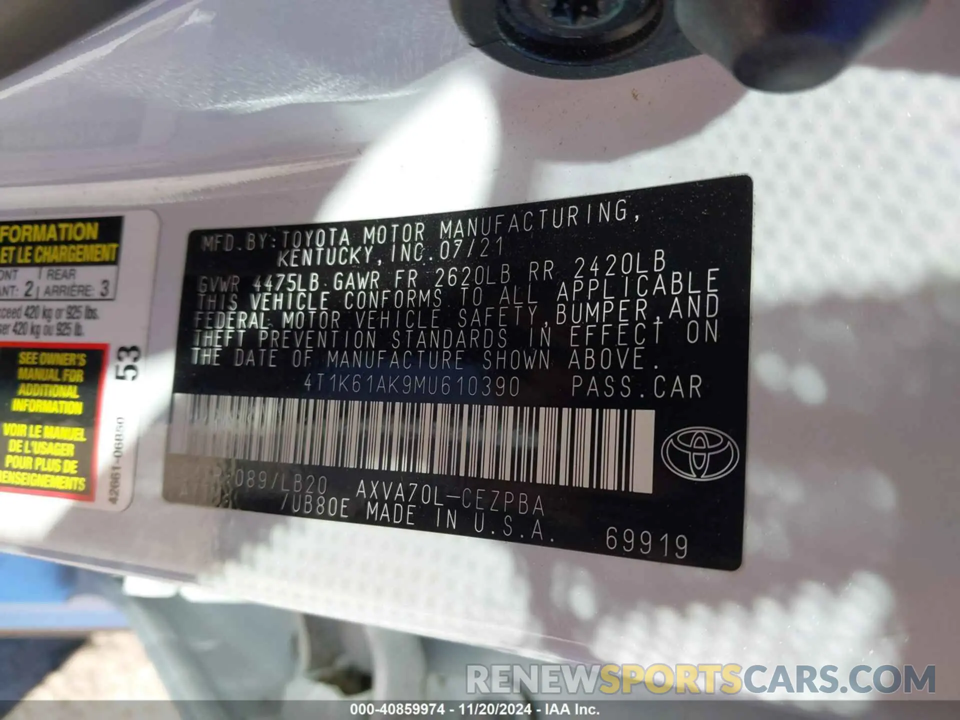 9 Photograph of a damaged car 4T1K61AK9MU610390 TOYOTA CAMRY 2021
