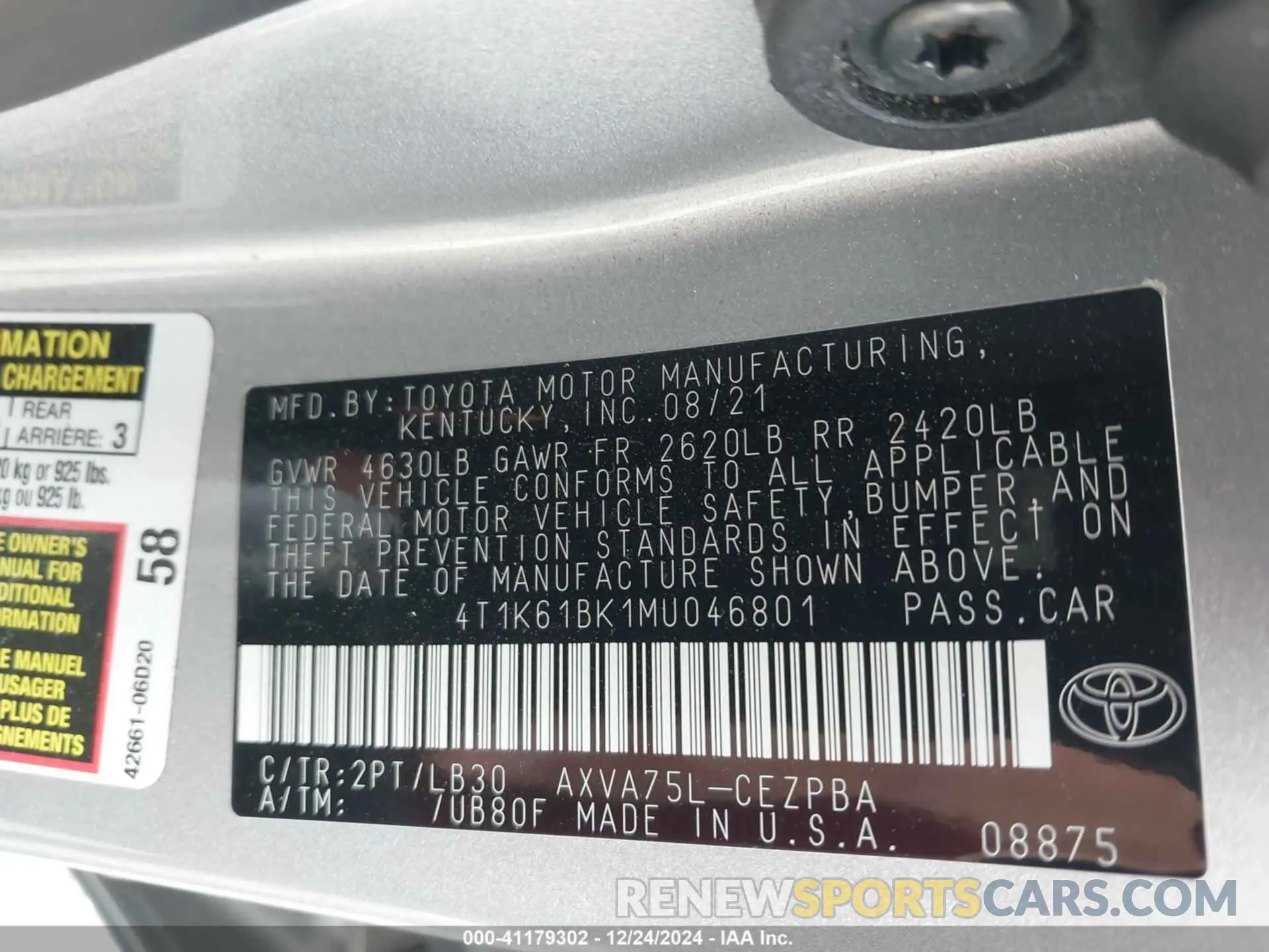 9 Photograph of a damaged car 4T1K61BK1MU046801 TOYOTA CAMRY 2021