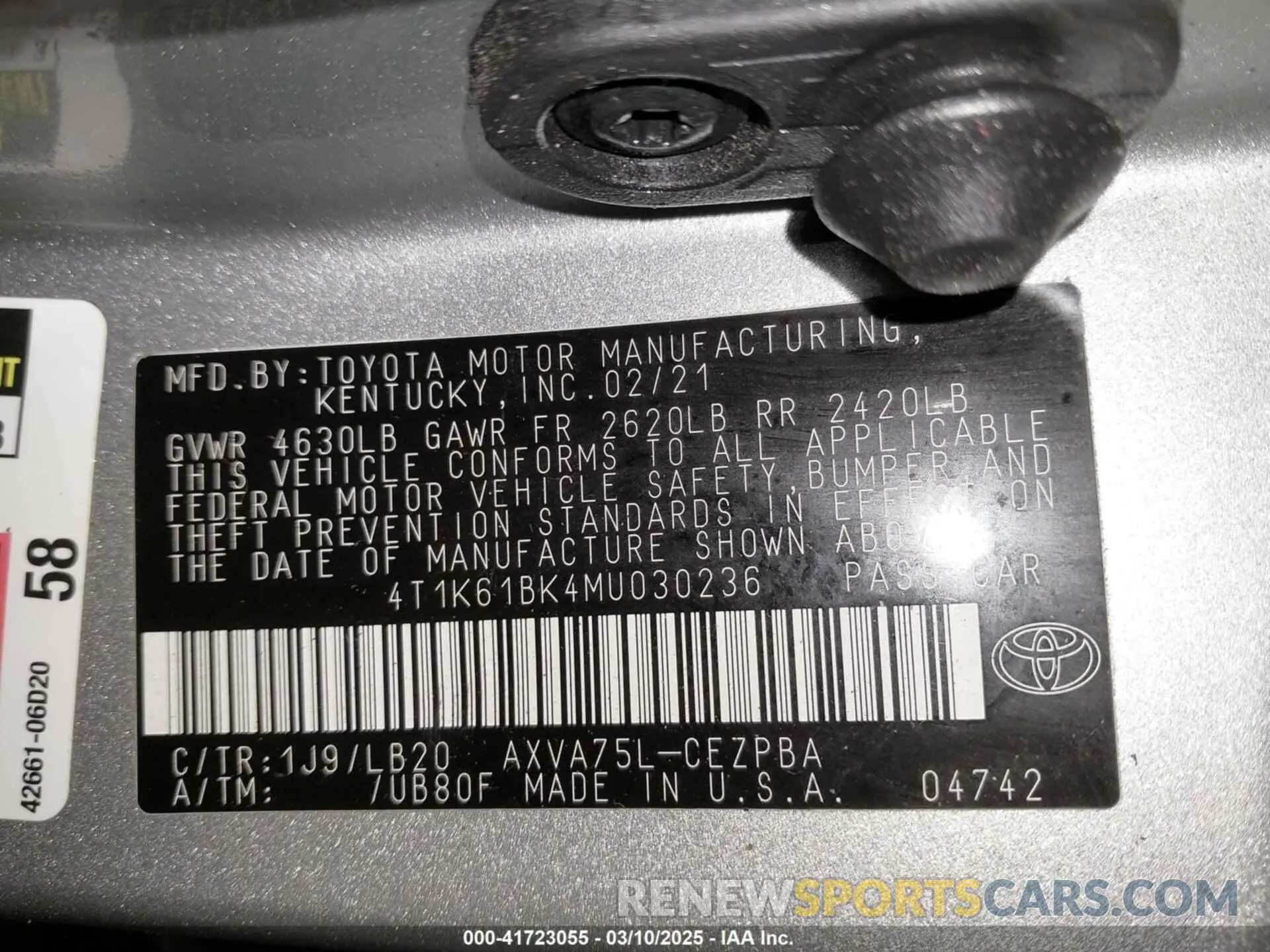 9 Photograph of a damaged car 4T1K61BK4MU030236 TOYOTA CAMRY 2021