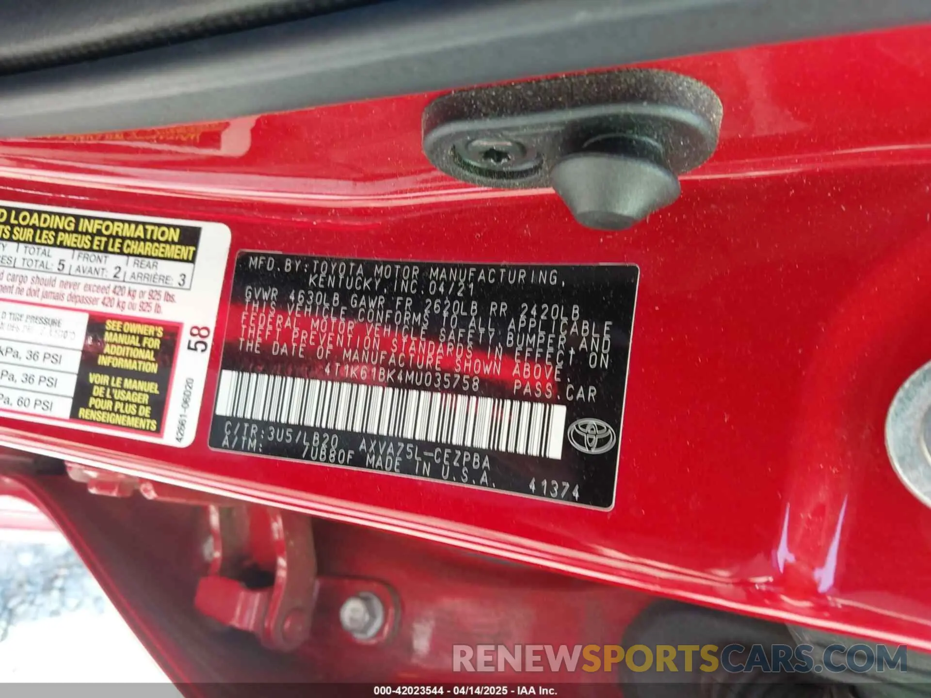 9 Photograph of a damaged car 4T1K61BK4MU035758 TOYOTA CAMRY 2021