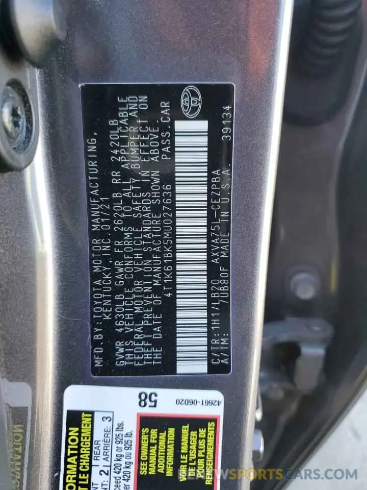 13 Photograph of a damaged car 4T1K61BK5MU027636 TOYOTA CAMRY 2021