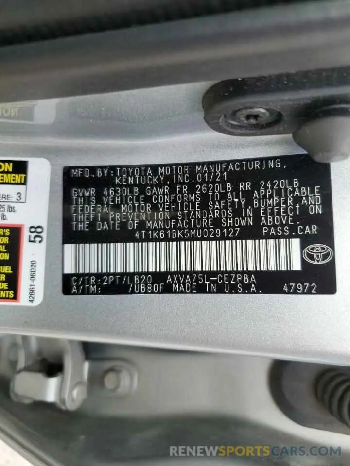 12 Photograph of a damaged car 4T1K61BK5MU029127 TOYOTA CAMRY 2021