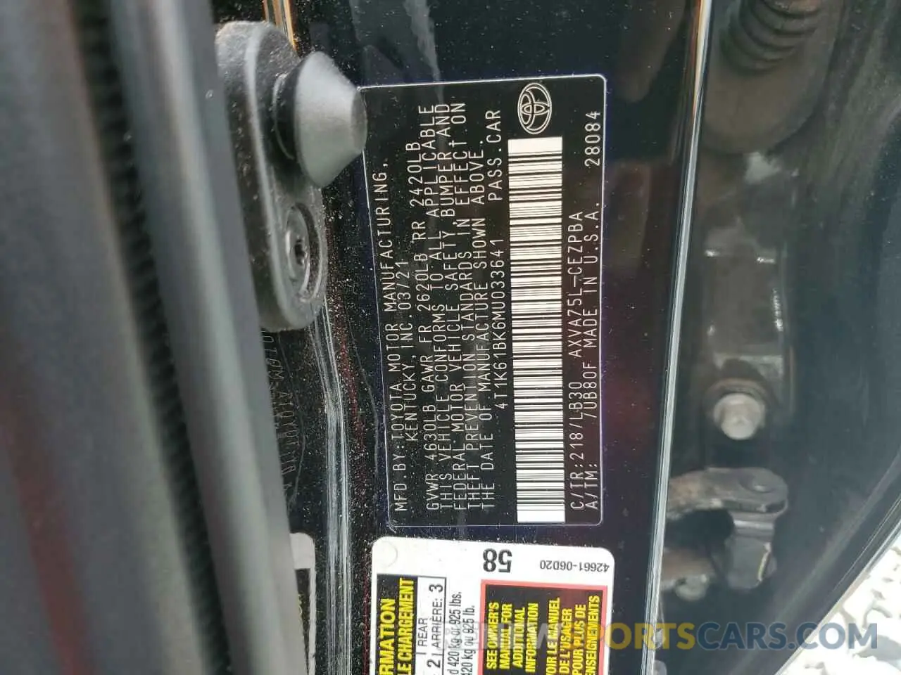 12 Photograph of a damaged car 4T1K61BK6MU033641 TOYOTA CAMRY 2021