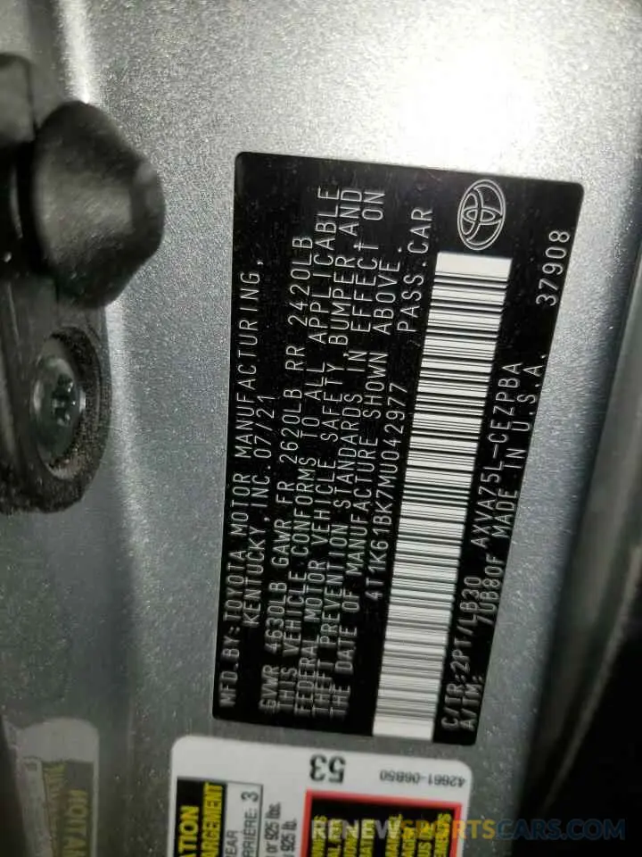 12 Photograph of a damaged car 4T1K61BK7MU042977 TOYOTA CAMRY 2021