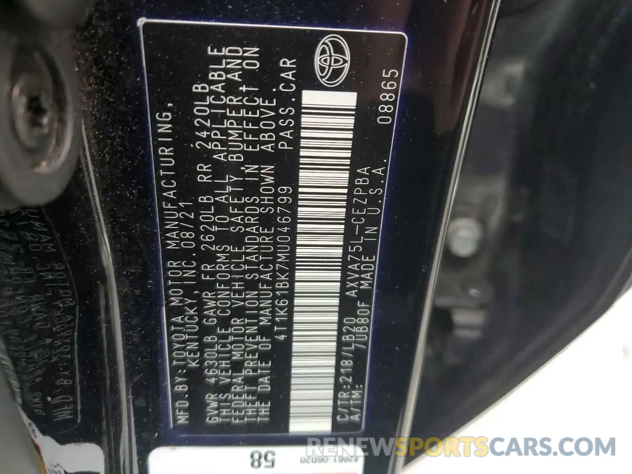 14 Photograph of a damaged car 4T1K61BK7MU046799 TOYOTA CAMRY 2021