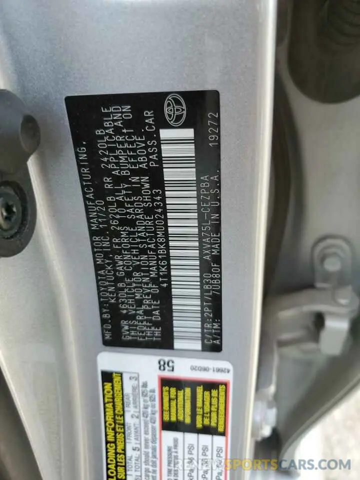 12 Photograph of a damaged car 4T1K61BK8MU024343 TOYOTA CAMRY 2021