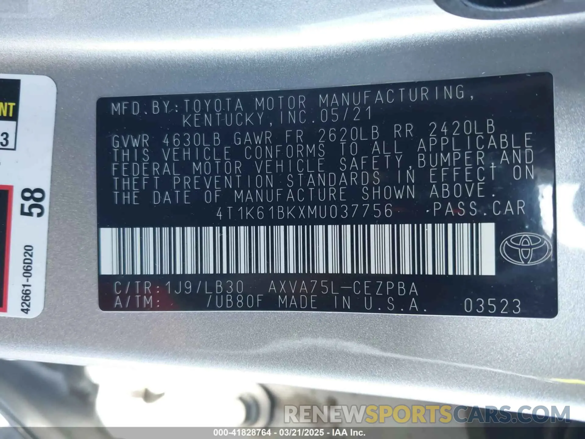 9 Photograph of a damaged car 4T1K61BKXMU037756 TOYOTA CAMRY 2021
