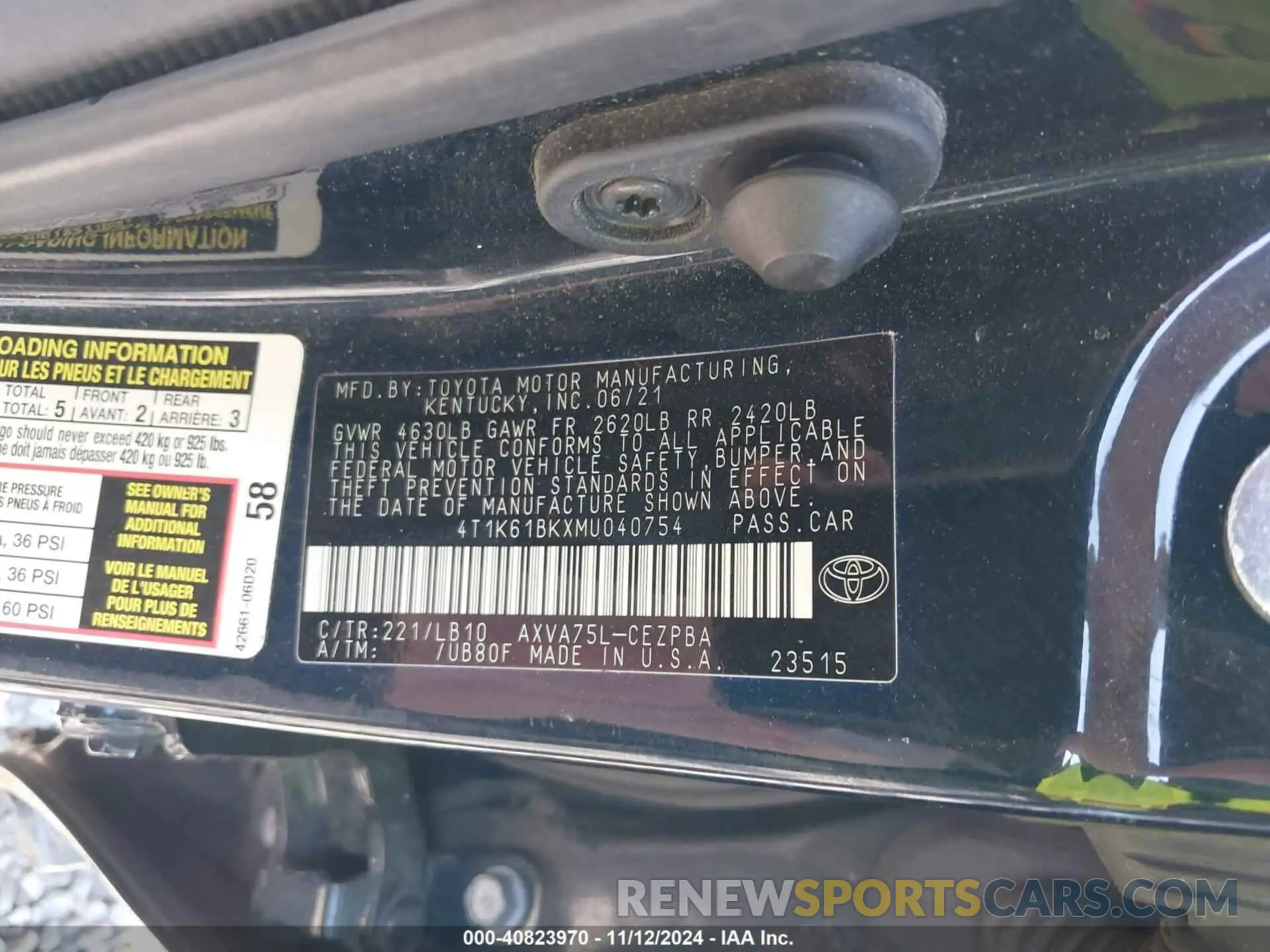 9 Photograph of a damaged car 4T1K61BKXMU040754 TOYOTA CAMRY 2021